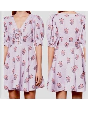 House of Harlow 1960 Floral
Linen Blend Dress
Puff Sleeves Front Lace Size 4